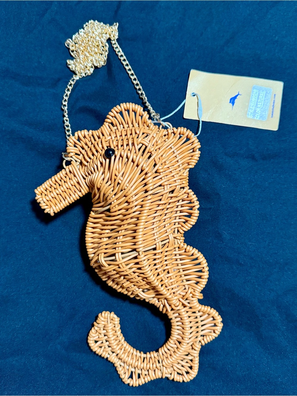 Tommy Bahama Tan Wicker Seahorse Crossbody with Gold Chain - Picture 8 of 8